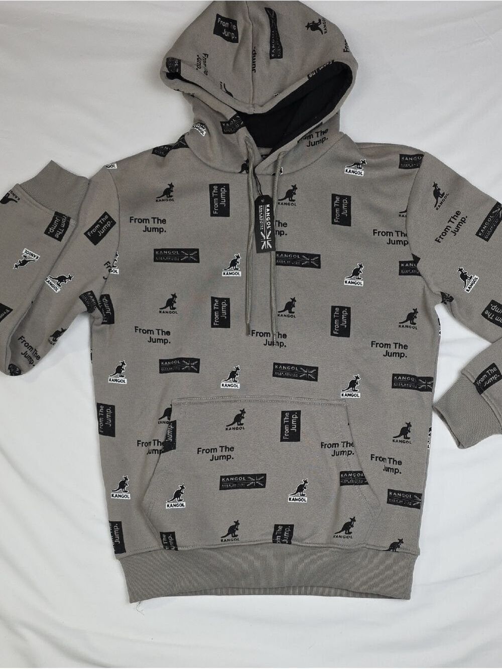 Kangol Taupe All-Over Logo Zip Hoodie Small